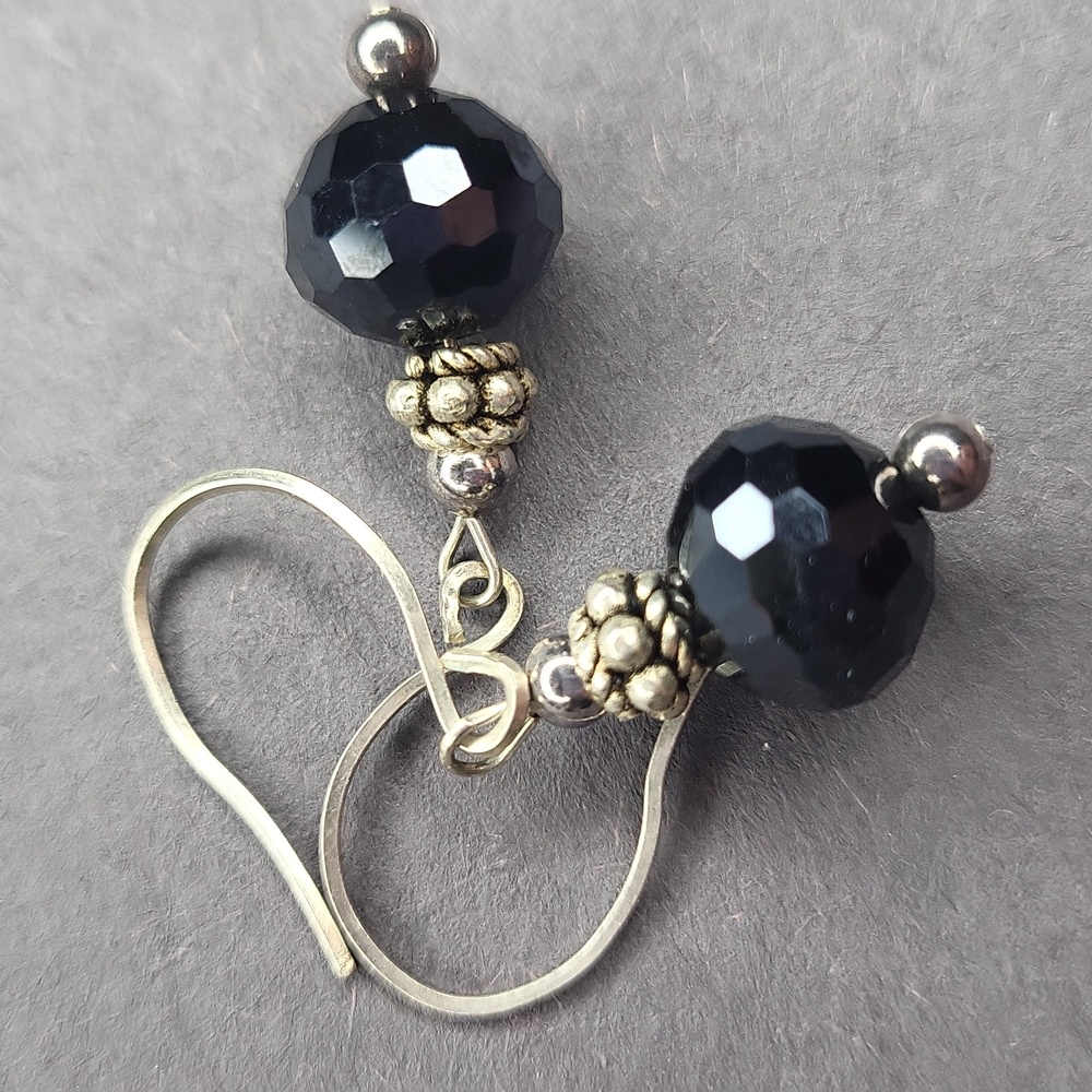 Black Facet Cut Drop Earrings